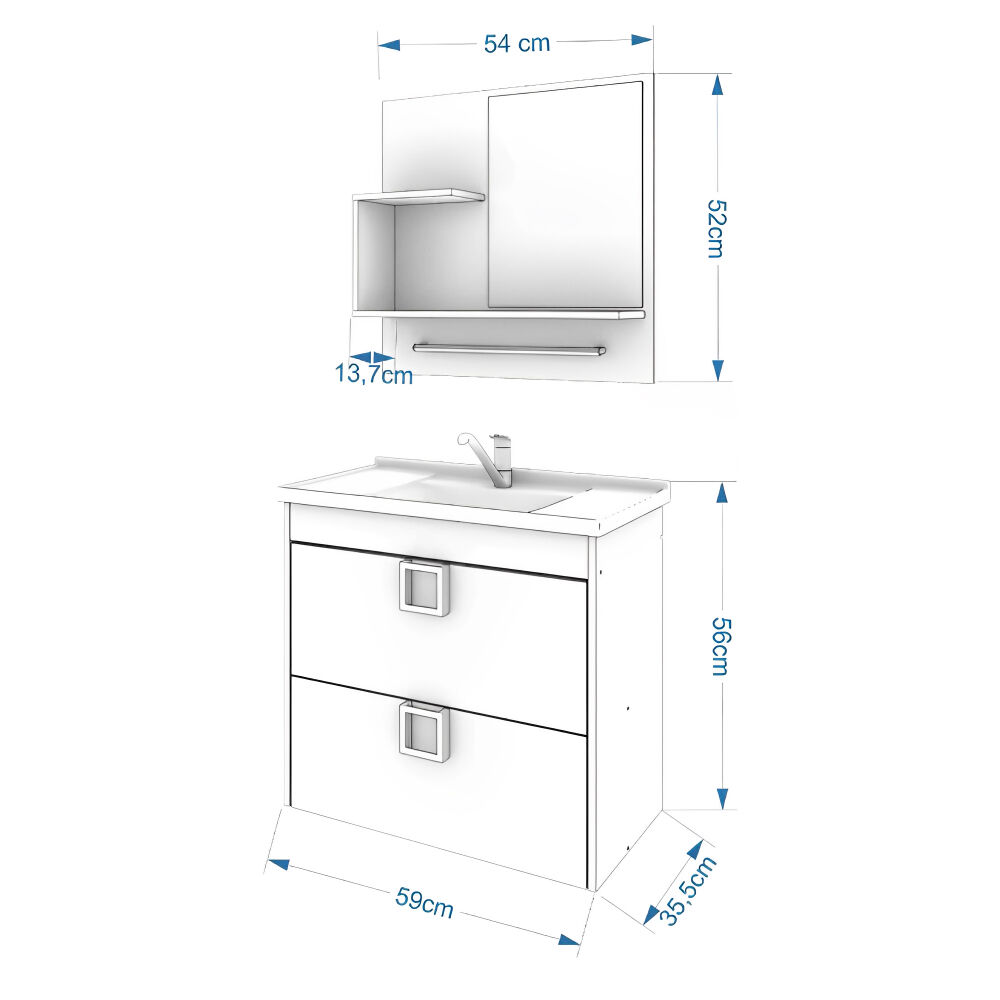 Gabinete Suspenso com Espelheira L&iacute;rio Branco MGM