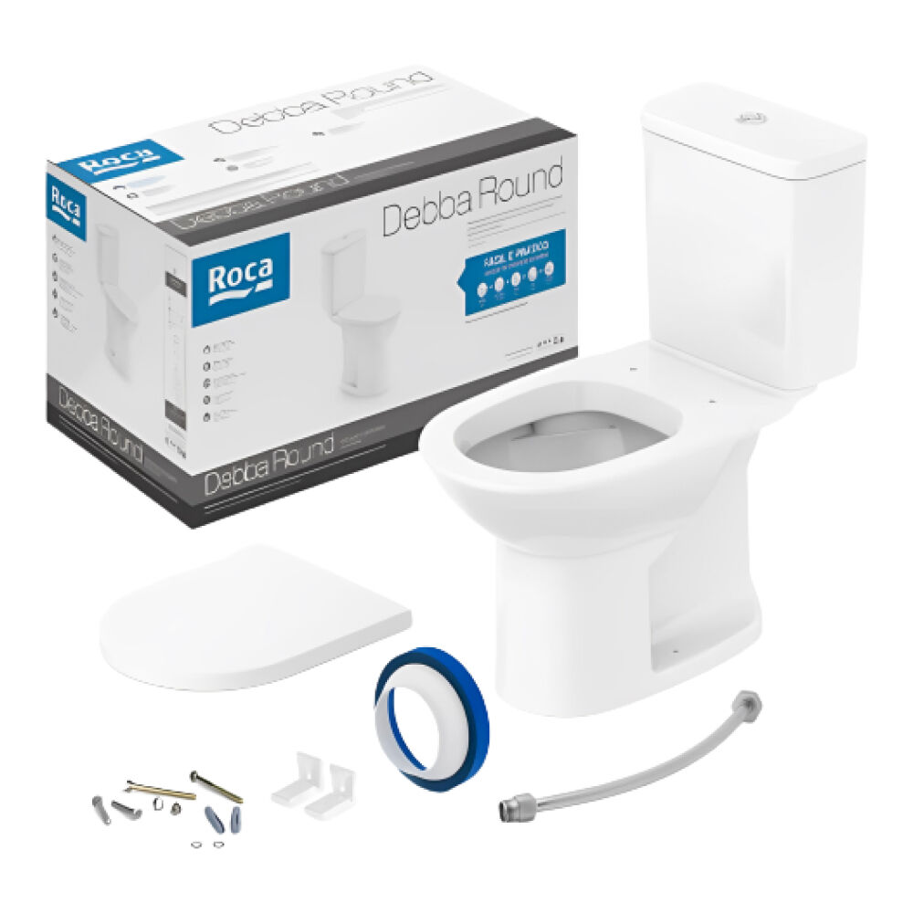Kit Vaso Sanit&aacute;rio com Caixa Acoplada e Assento Sanit&aacute;rio Debba Round Branco Roca