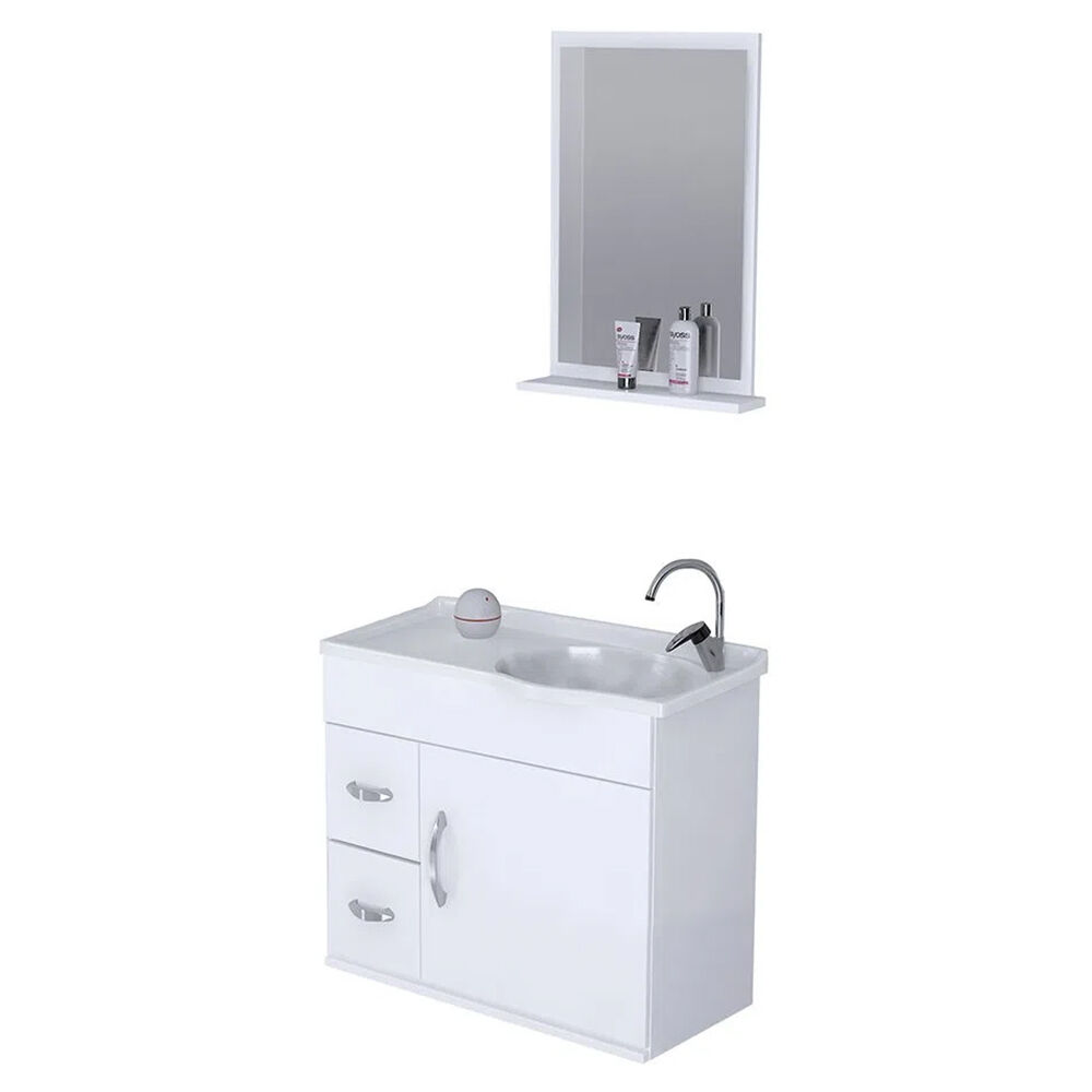 Gabinete Suspenso para Banheiro com Lavat&oacute;rio e Espelheira Siena 55,5cm Branco A.J. Rorato