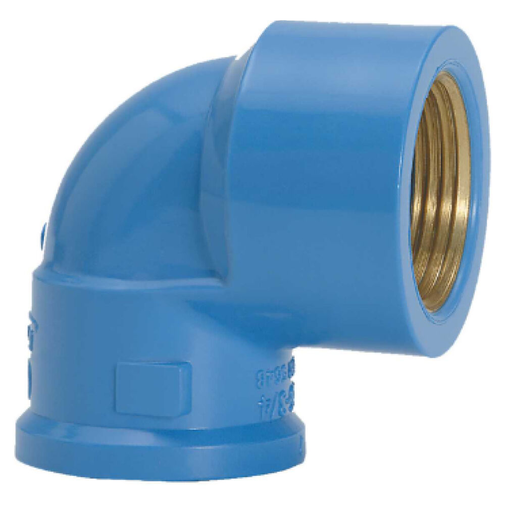 Joelho 90&deg; Sold&aacute;vel com Bucha de Lat&atilde;o Azul Amanco