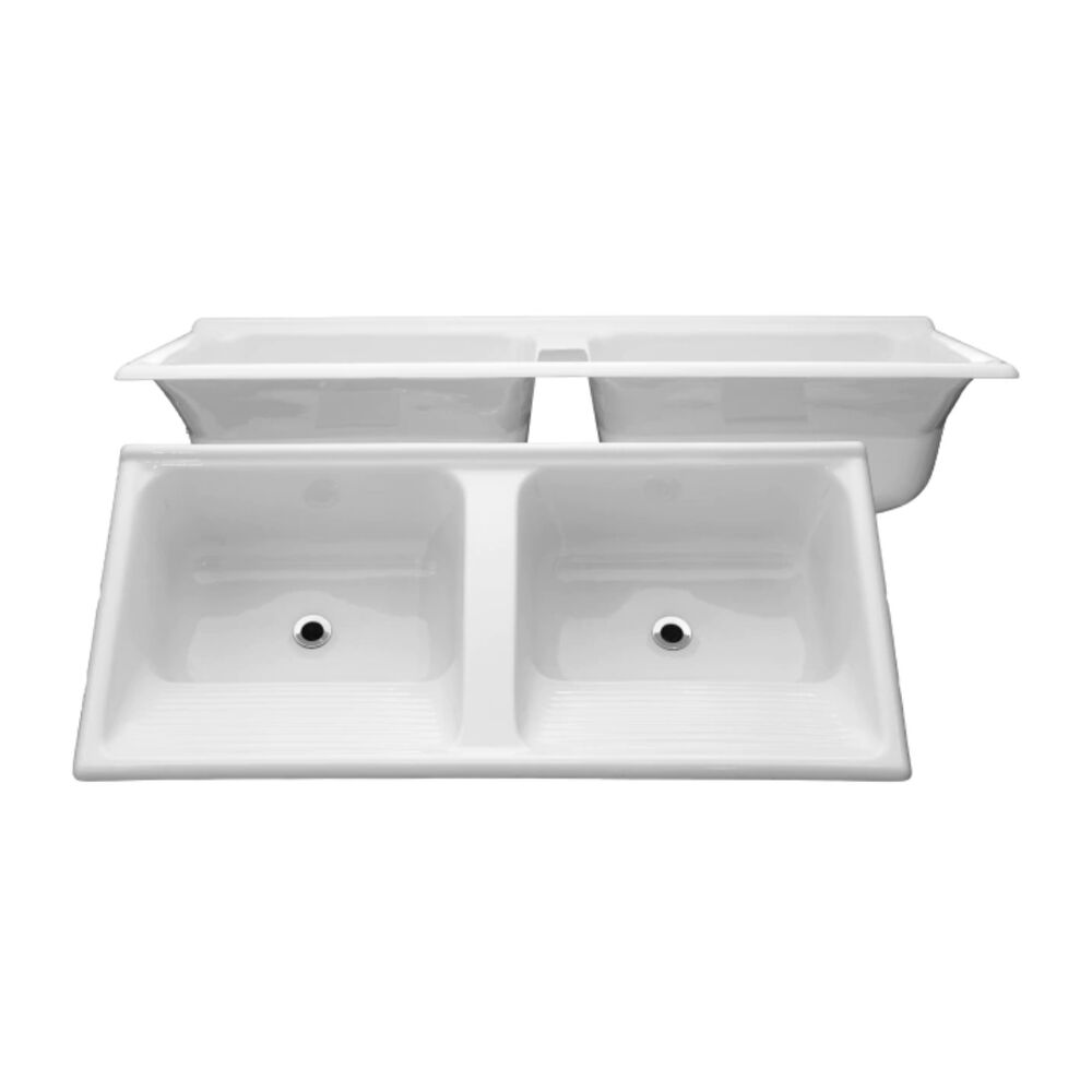 Tanque Duplo em M&aacute;rmore Sint&eacute;tico Quadrado 120x60cm Branco Decoralita