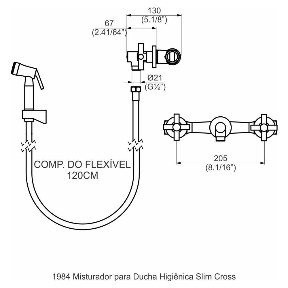 Misturador para Ducha Higi&ecirc;nica com Base Slim Cross Perflex