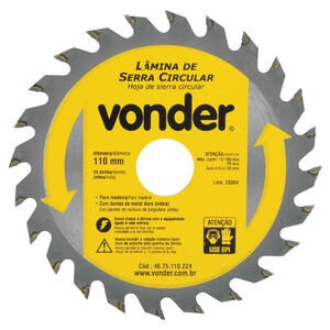 L&acirc;mina de Serra Circular Dentes de Metal Duro/V&iacute;dea 110mm x 20mm 24 Dentes Vonder