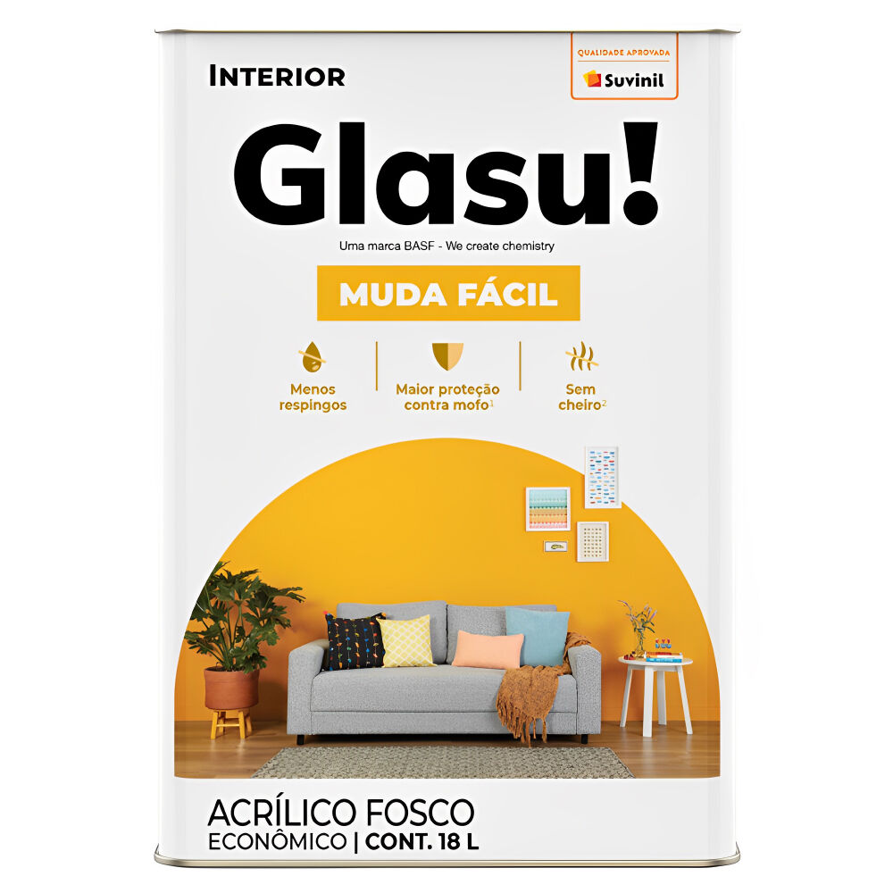 Tinta Acr&iacute;lica Fosco Econ&ocirc;mico Muda F&aacute;cil Branco Neve 18L Glasurit Suvinil