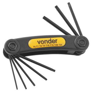 Jogo de Chaves Hexalobular T6 a T25 com Suporte Pl&aacute;stico 8 Pe&ccedil;as VTX6 Vonder