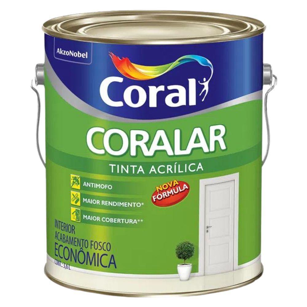 Tinta Acr&iacute;lica Fosco Coralar Econ&ocirc;mica Branco 3,6L Coral