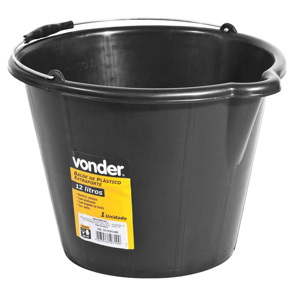 Balde de Plástico Extraforte 12L Preto Vonder | Amigo Construtor ...