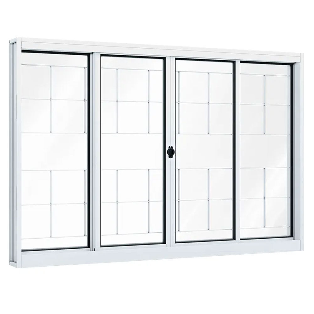 Janela de A&ccedil;o Riobras de Correr 4 Folhas com Grade 100x100cm Branca Ullian
