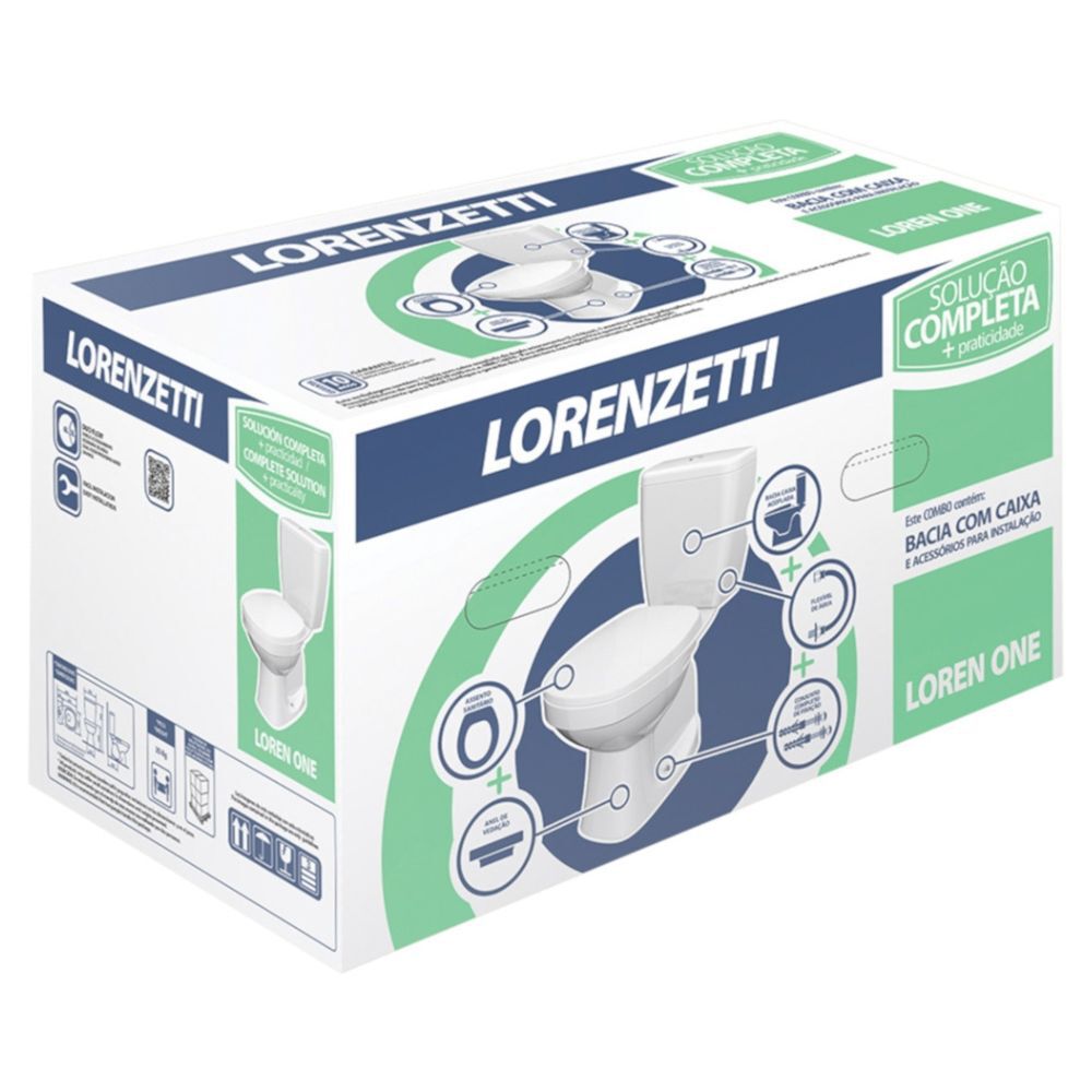 Kit Vaso Sanit&aacute;rio com Caixa Acoplada e Itens de Instala&ccedil;&atilde;o Loren One Branco Lorenzetti