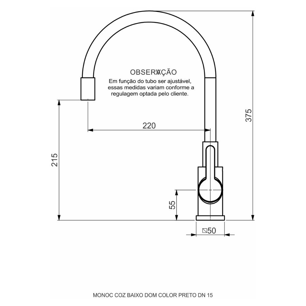 Torneira Misturador Monocomando para Cozinha Baixo Preto Fosco Dom Perflex