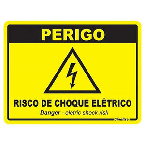 Placa de Sinaliza&ccedil;&atilde;o Risco de Choque El&eacute;trico 15x20cm PT/EN Sinalize