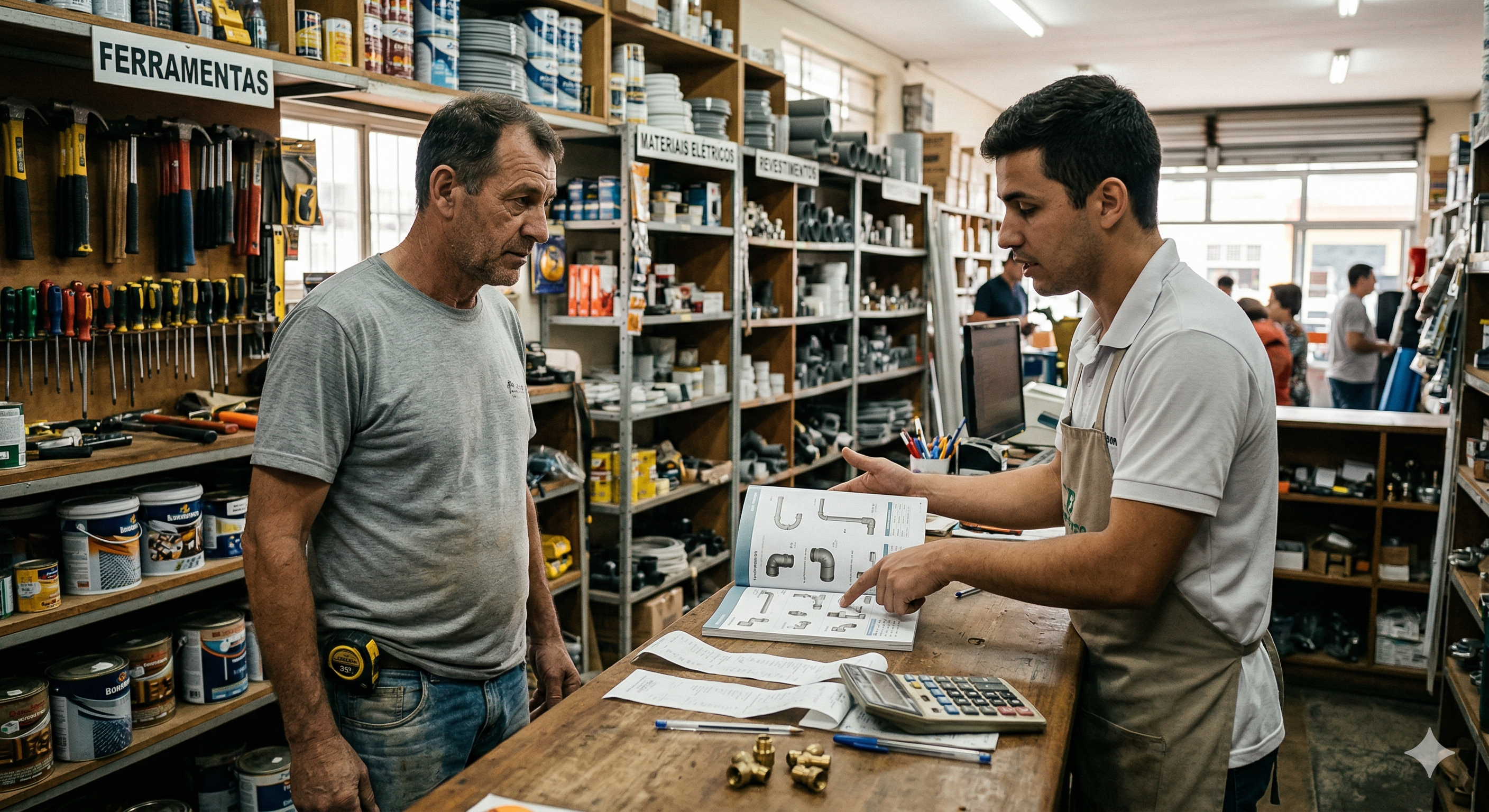 Compra de materiais de construção no balcão da loja